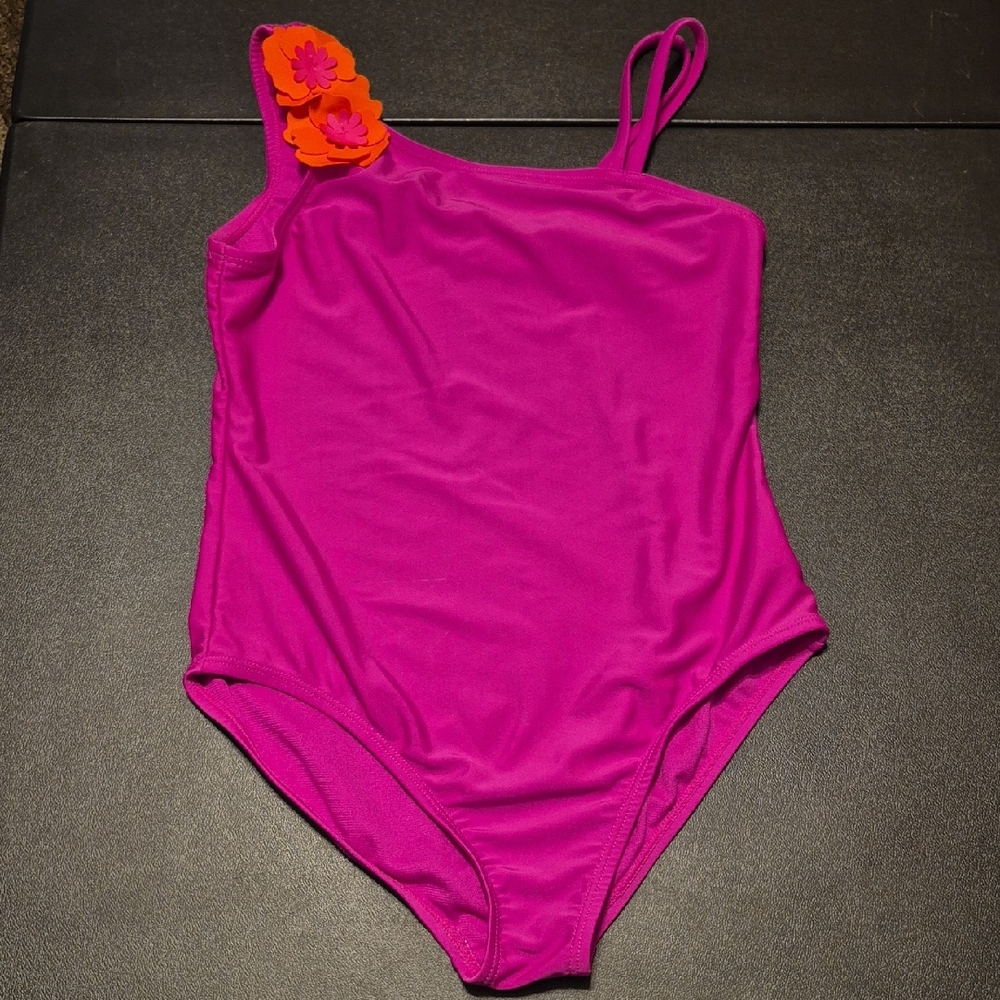 Wonder Nation Magenta One Piece Swimsuit with Floral Details